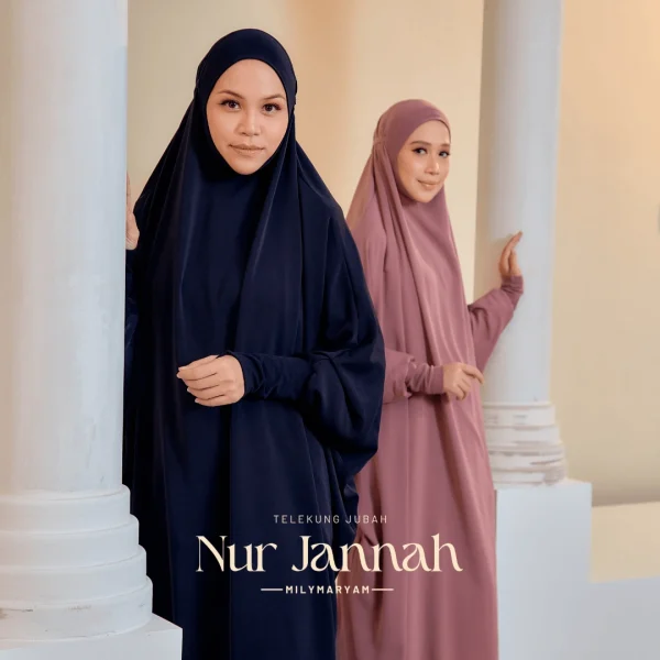 NUR JANNAH – [Telekung Jubah] 1-Piece Berlengan – Free Bag Telekung + Free Mini Sejadah Muka