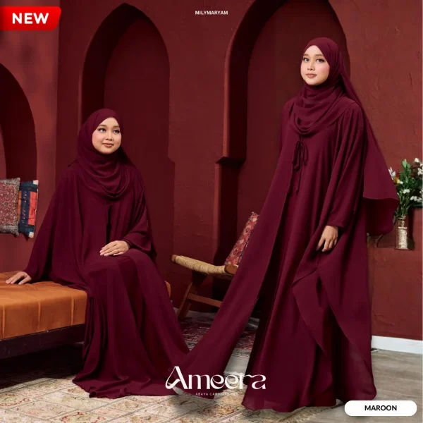 AMEERA – Cardigan Abaya Set (Outer + Inner Dress + Shawl)